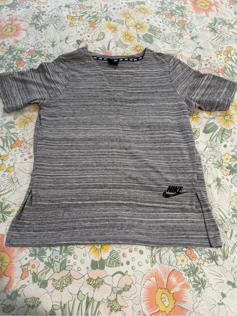 Nike Gray Striped Short-Sleeve Tunic Top